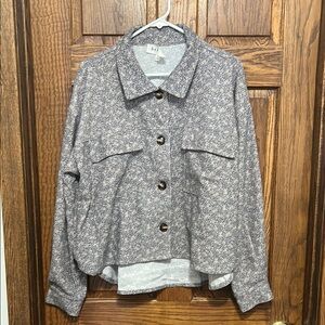 Heyday Blue and Cream Floral Utility Shacket